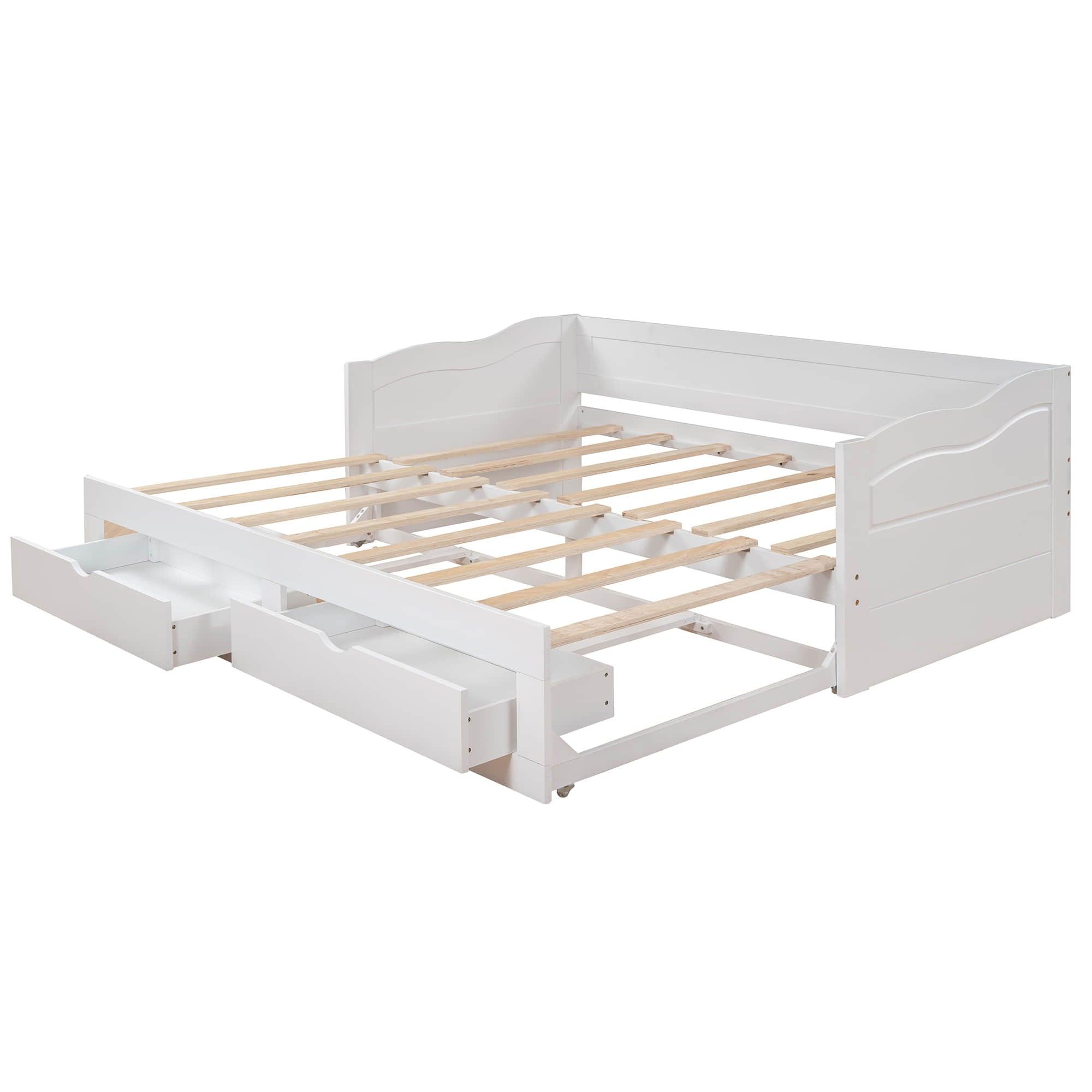 Wood Twin to King Extendable Daybed with Trundle and Storage Drawers