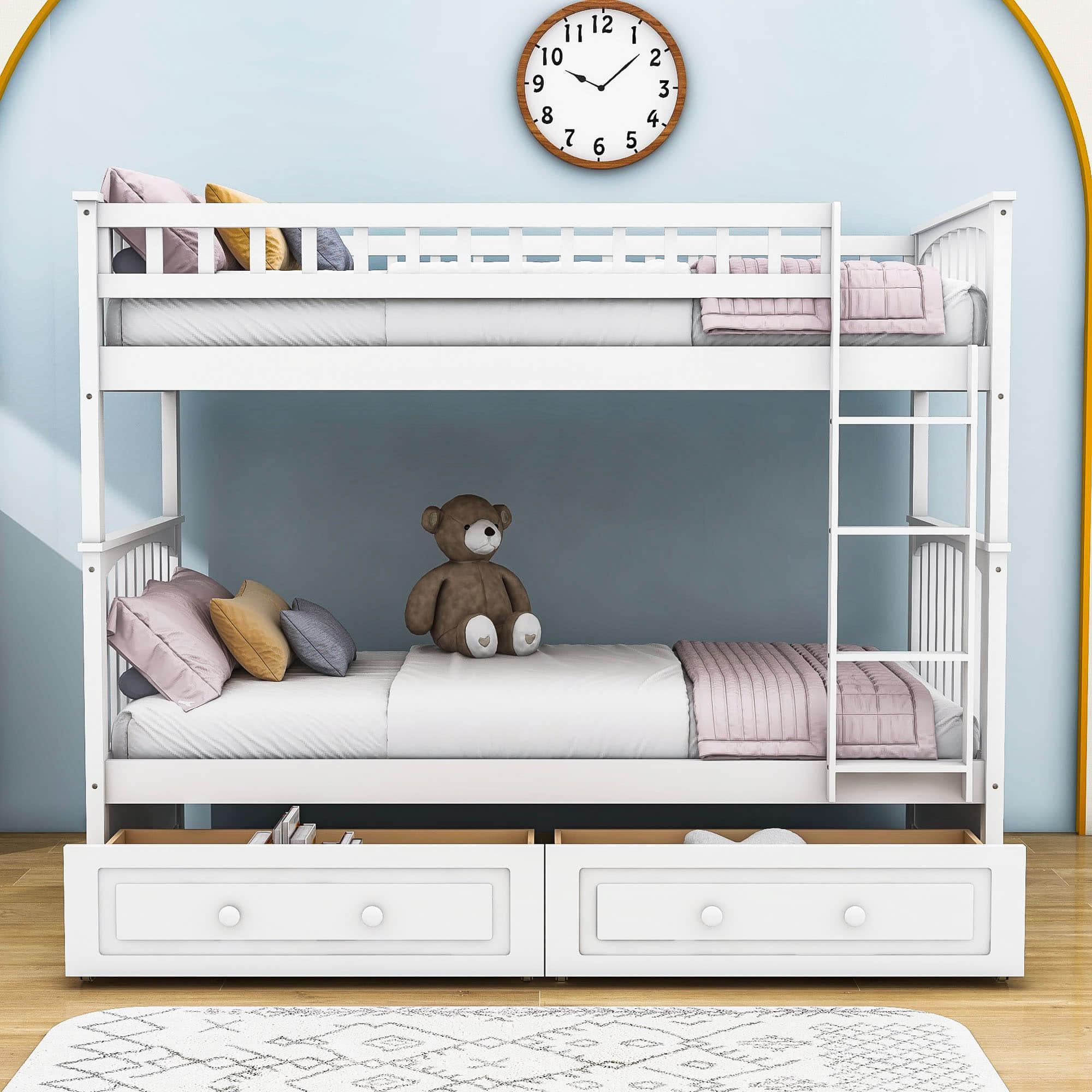 Convertible Twin Over Twin Bunk Beds with Storage Drawers - [Wooden]