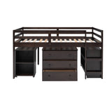 Montessori Twin Low Loft Bed with Desk and Storage for Kids - [Shelves, Dresser, Drawers, Ladder, Wood]