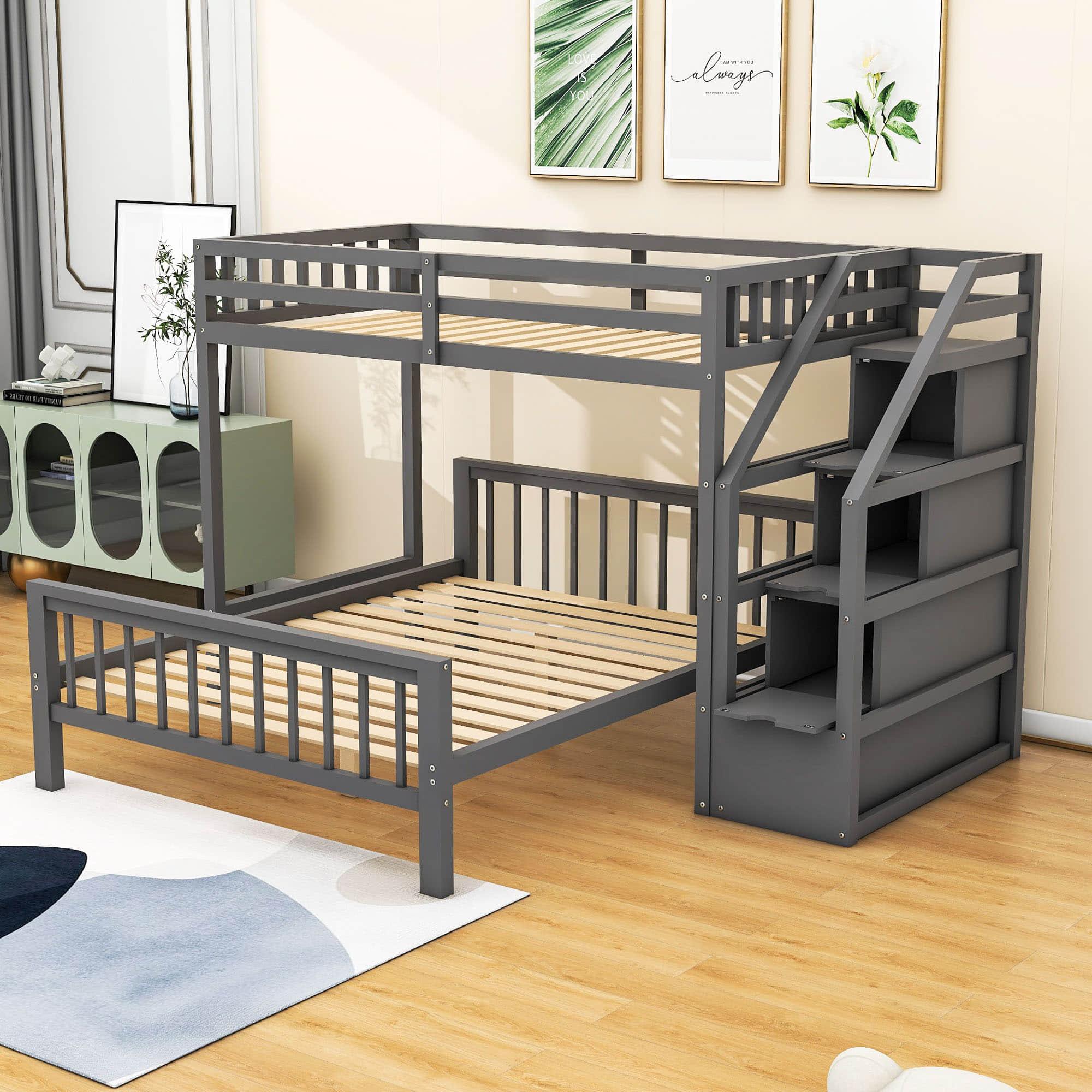 Twin Over Full Loft Bunk Beds with Stairs and Storage for Kids, Adults - [Detachable]