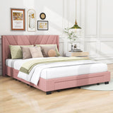 Queen Size Upholstered Platform Bed with Storage and Headboard - [Drawers, Linen]