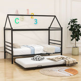 Metal Twin House Bed Frame with Twin Trundle Bed and Headboard