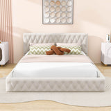 Modern Velvet Upholstered Queen Bed Frame with Tufted Headboard