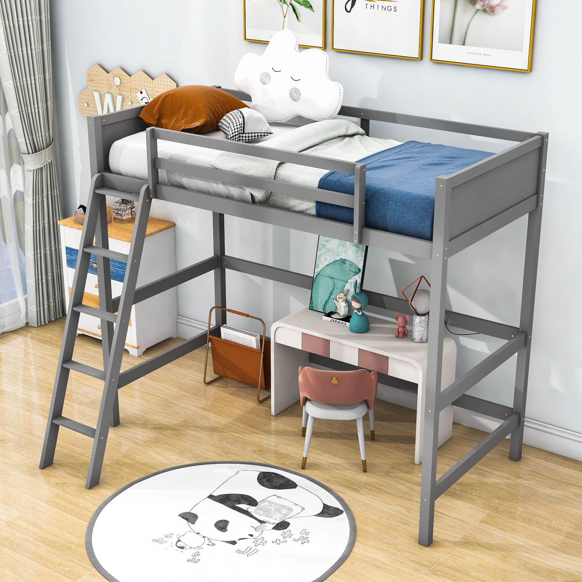 Solid Wood Twin Loft Bed with Interchangeable Ladder for Kids, Adults- [Medium]