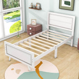 Wood Twin Platform Girls Bed Frame with Headboard and Footboard