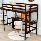 Wood Twin Loft Bed with Desk and Storage for Adults, Kids - [Cabinet]