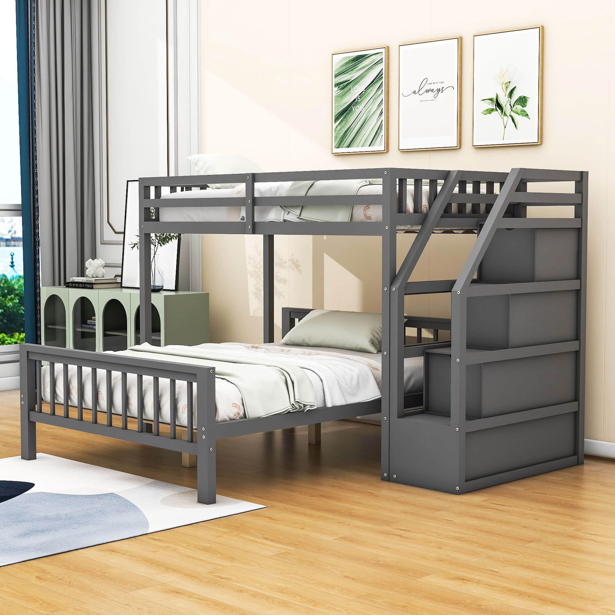 Twin Over Full Loft Bunk Beds with Stairs and Storage for Kids, Adults - [Detachable]