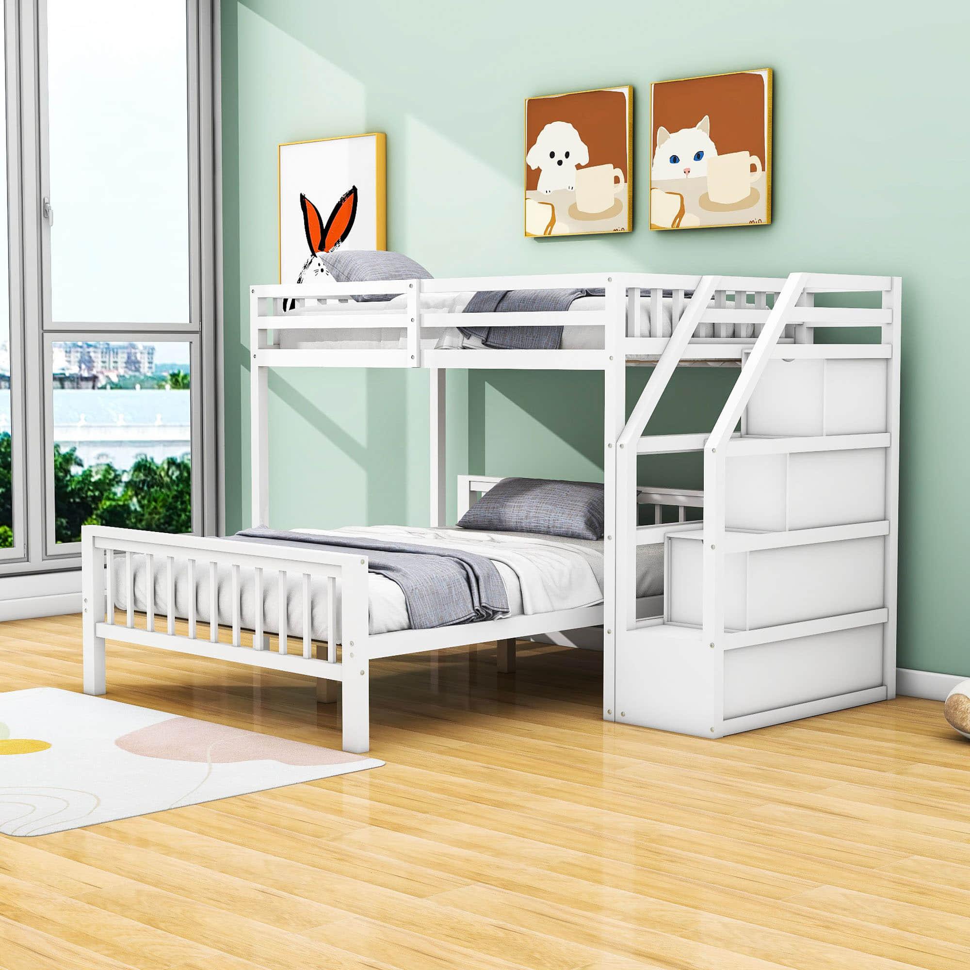 Twin Over Full Loft Bunk Beds with Stairs and Storage for Kids, Adults - [Detachable]