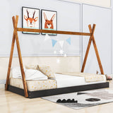 Kids Twin Tent Floor Bed for Toddler - [Montessori, Wooden, Teepee]