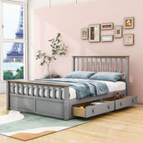 Wooden Queen Size Platform Bed Frame with Storage and Slat Headboard