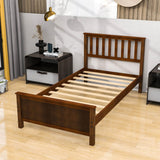 Wooden Twin Platform Bed with Headboard for Kids, Adult