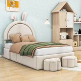 Twin Size Velvet Upholstered Princess Platform Bed Frame with Headboard