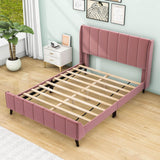 Modern Velvet Upholstered Queen Bed Frame with Wingback Headboard