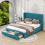 Queen Upholstered Bed Frame with Wingback Headboard and Storage