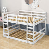 Modern Low Full Over Full Bunk Beds for Kids Toddler with 2 Ladders - Wooden