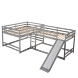 Corner Full and Twin Quad Bunk Beds with Slide - [Wooden, Convertible, L-Shaped]