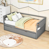 Modern Wood Twin Daybed with Trundle Bed and Foldable Shelves