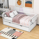 Modern Wood Twin Daybed with Trundle Bed and Foldable Shelves