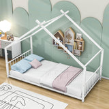 Twin Size Metal House Floor Bed for Toddler, Kids