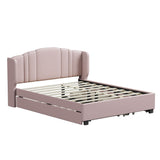 Modern Upholstered Queen Platform Bed Frame with Headboard and Storage