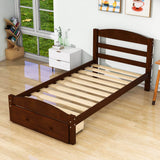 Wood Twin Bed Frame with Headboard and Storage Kids Bedroom Furniture