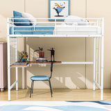 Twin Metal Loft Bed Frame with L-Shaped Desk and Grid