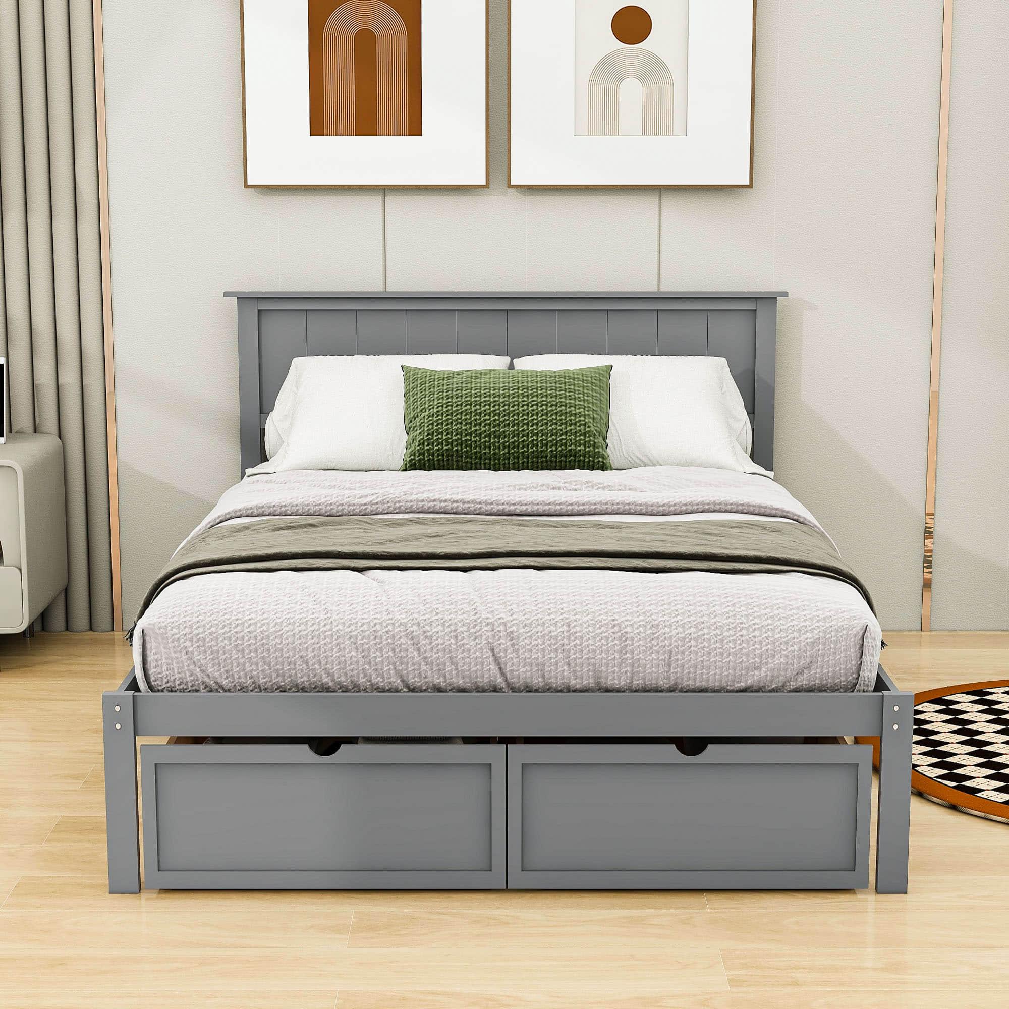 Full Size Platform Bed Frame with Under bed Storage - [Wooden, Drawers]