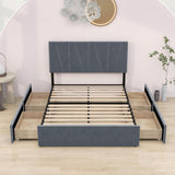 Upholstered Full Size Platform Bed with Headboard and Storage - [4 Drawers, Velvet]