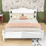 Traditional Wood Queen Size Low Profile Platform Bed Frame with Headboard