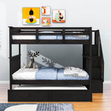 Wooden Full Over Full Bunk Beds with Trundle and Storage - [Stairs, Shelves, Detachable]