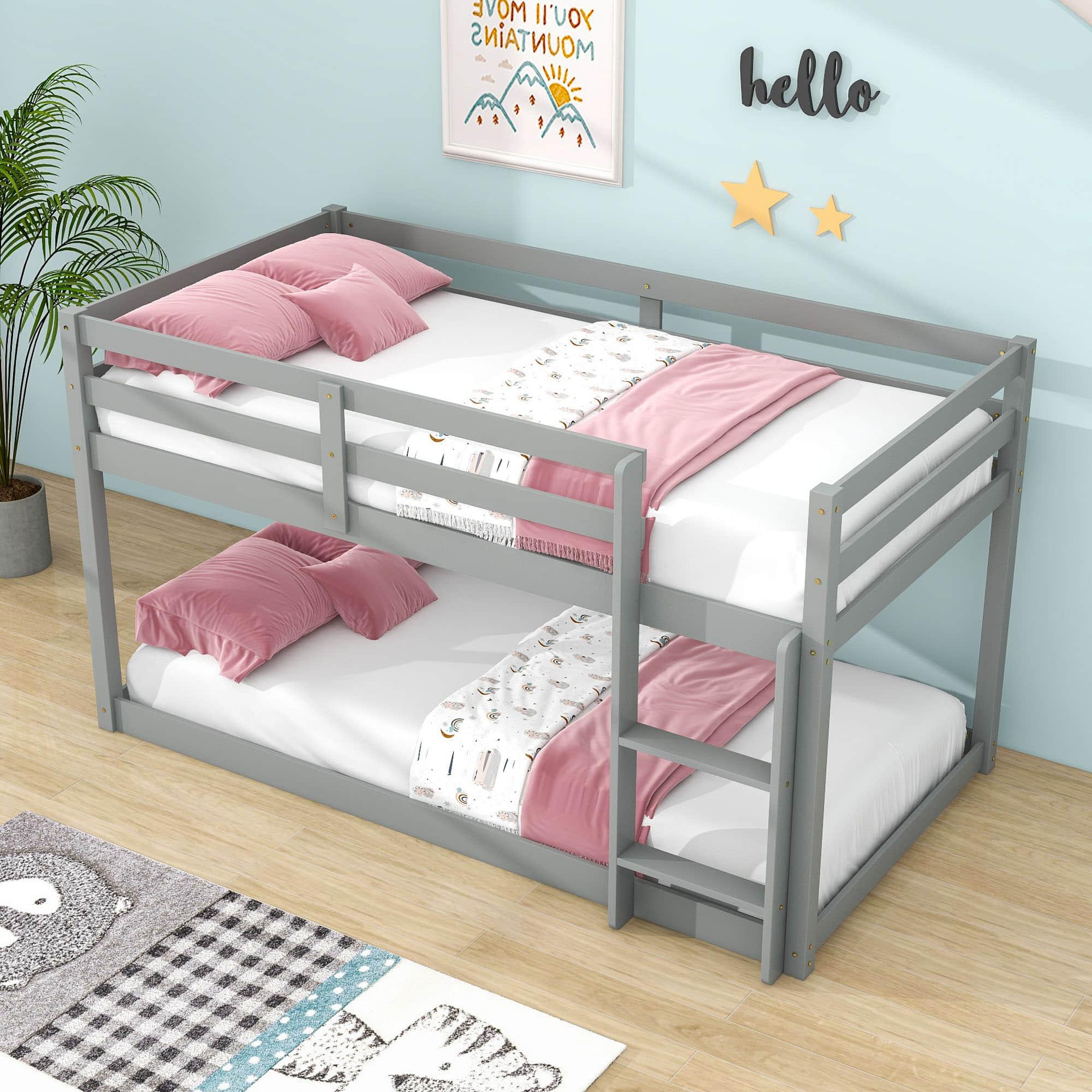 Twin Over Twin Small Loft Bunk Beds for Toddler with Ladder - [Wooden]