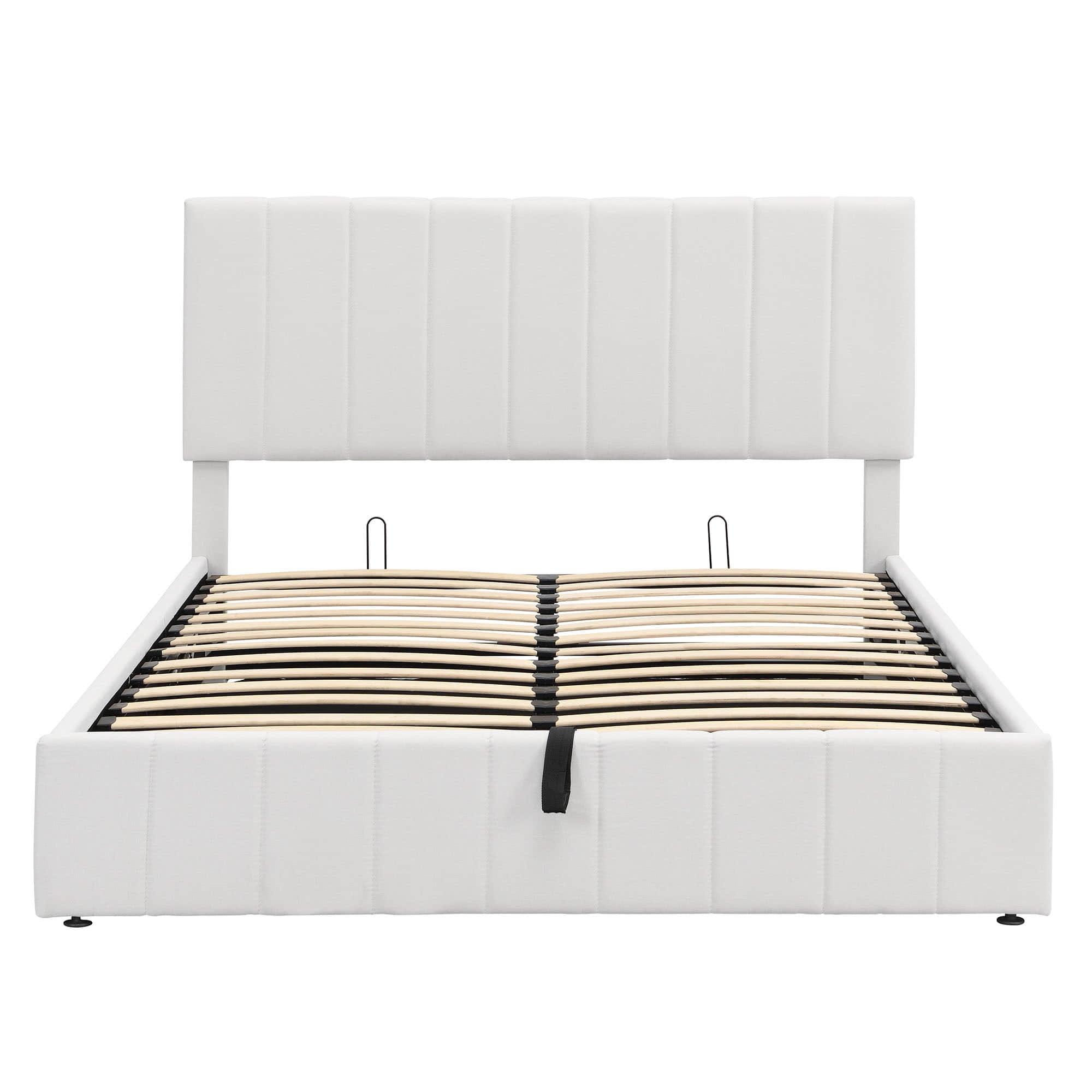 Modern Queen Upholstered Bed Frame with Storage - Hydraulic Lift System