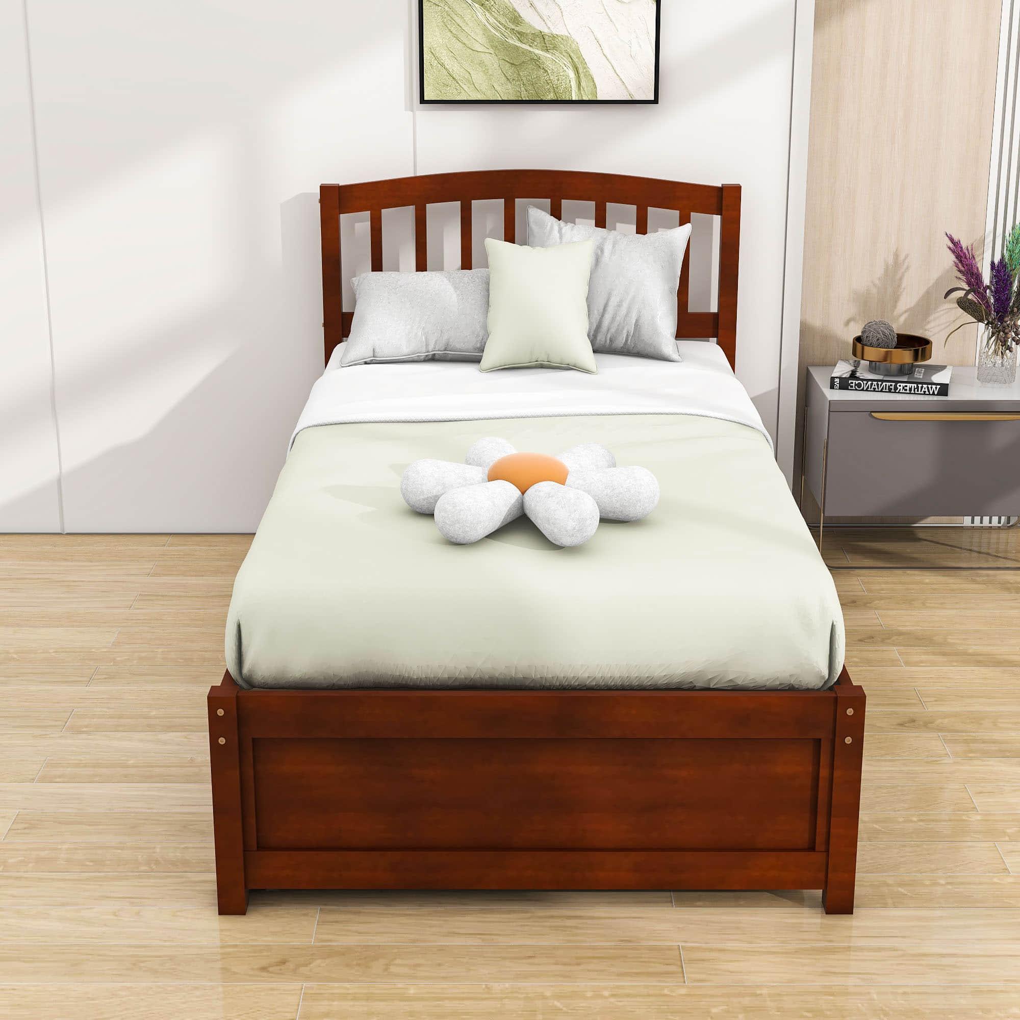 Wooden Twin Platform Bed with Trundle and Headboard