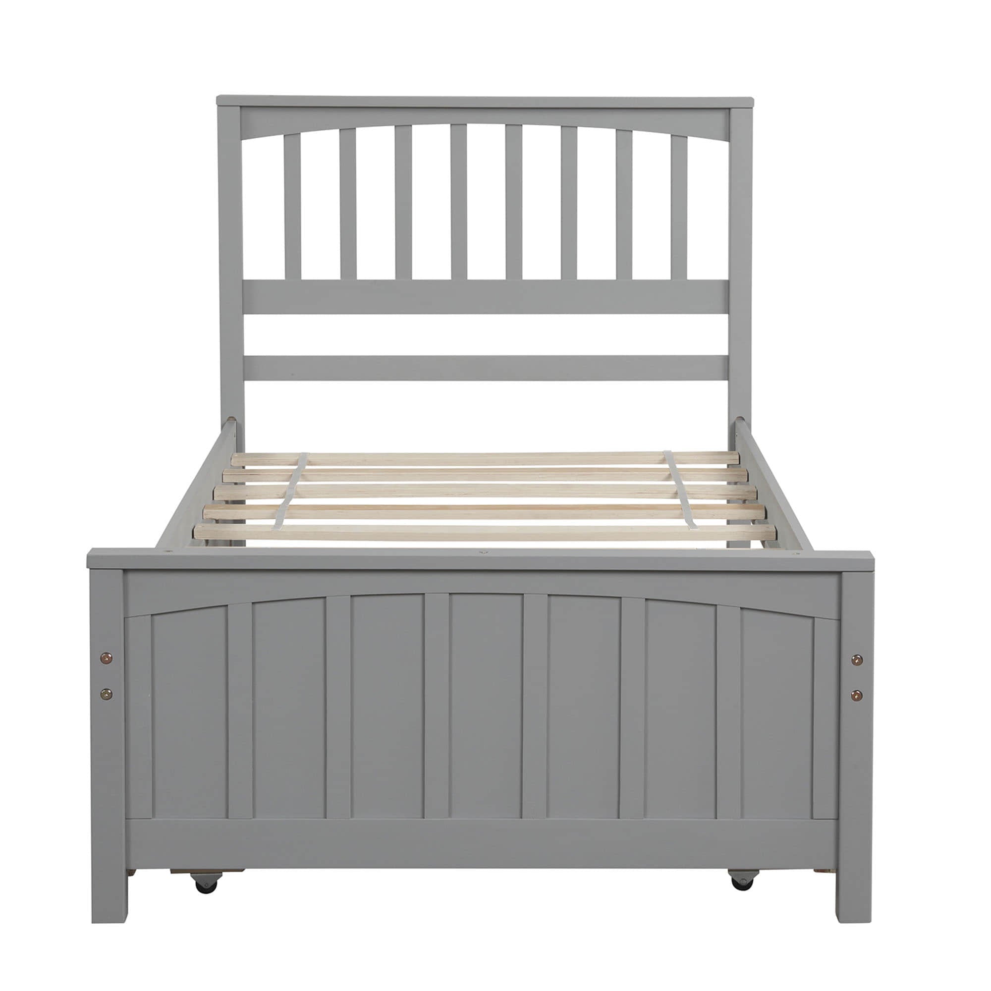 Twin Size Wood Platform Bed with Twin Trundle and Headboard