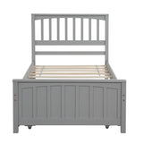 Twin Size Wood Platform Bed with Twin Trundle and Headboard