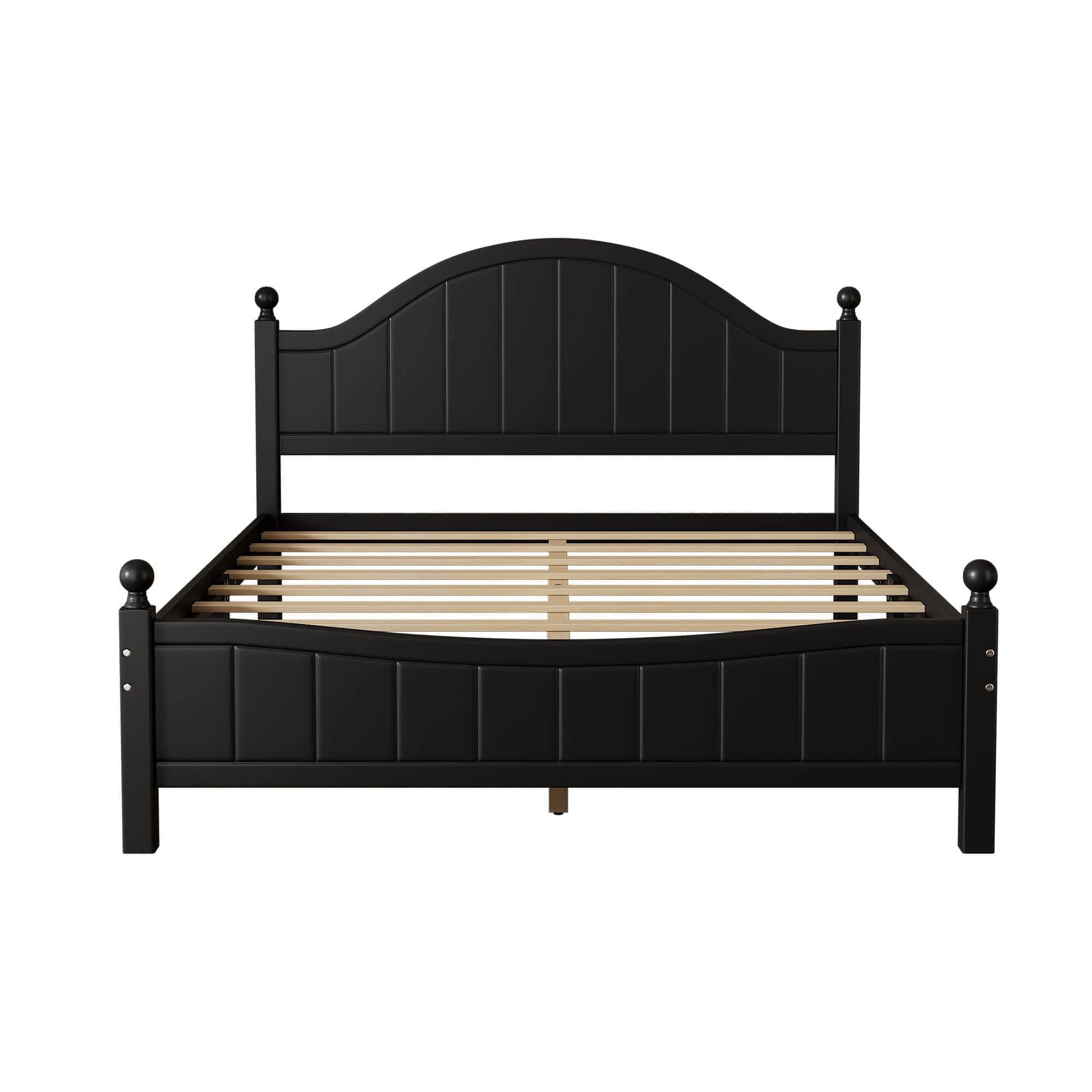 Traditional Queen Size Solid Wood Platform Bed Frame with Headboard