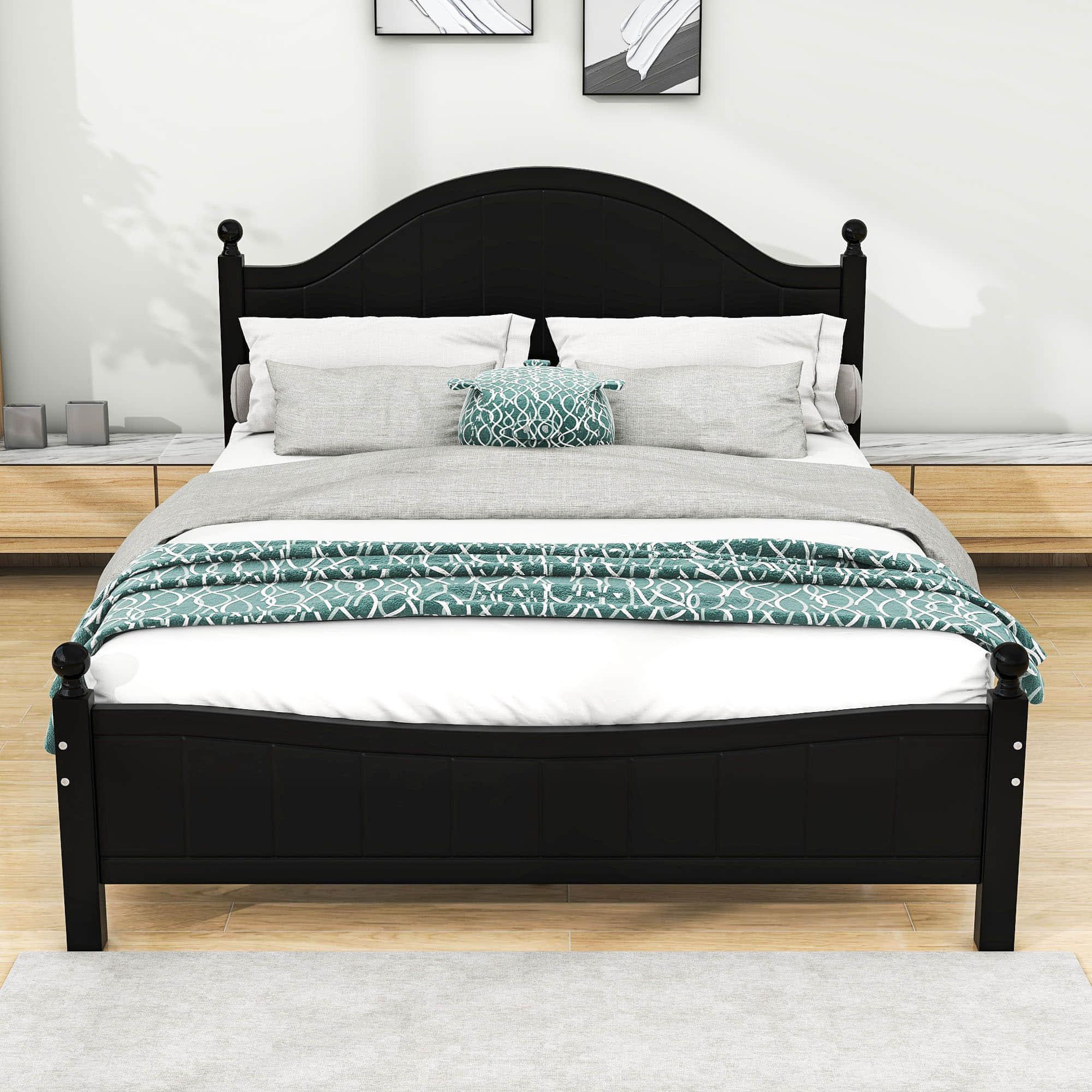 Traditional Queen Size Solid Wood Platform Bed Frame with Headboard