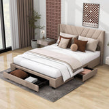 Queen Size Upholstered Platform Bed with Storage and Headboard - [Drawers, Linen]