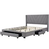 Queen Size Upholstered Platform Bed with Storage and Headboard - [Drawers, Linen]