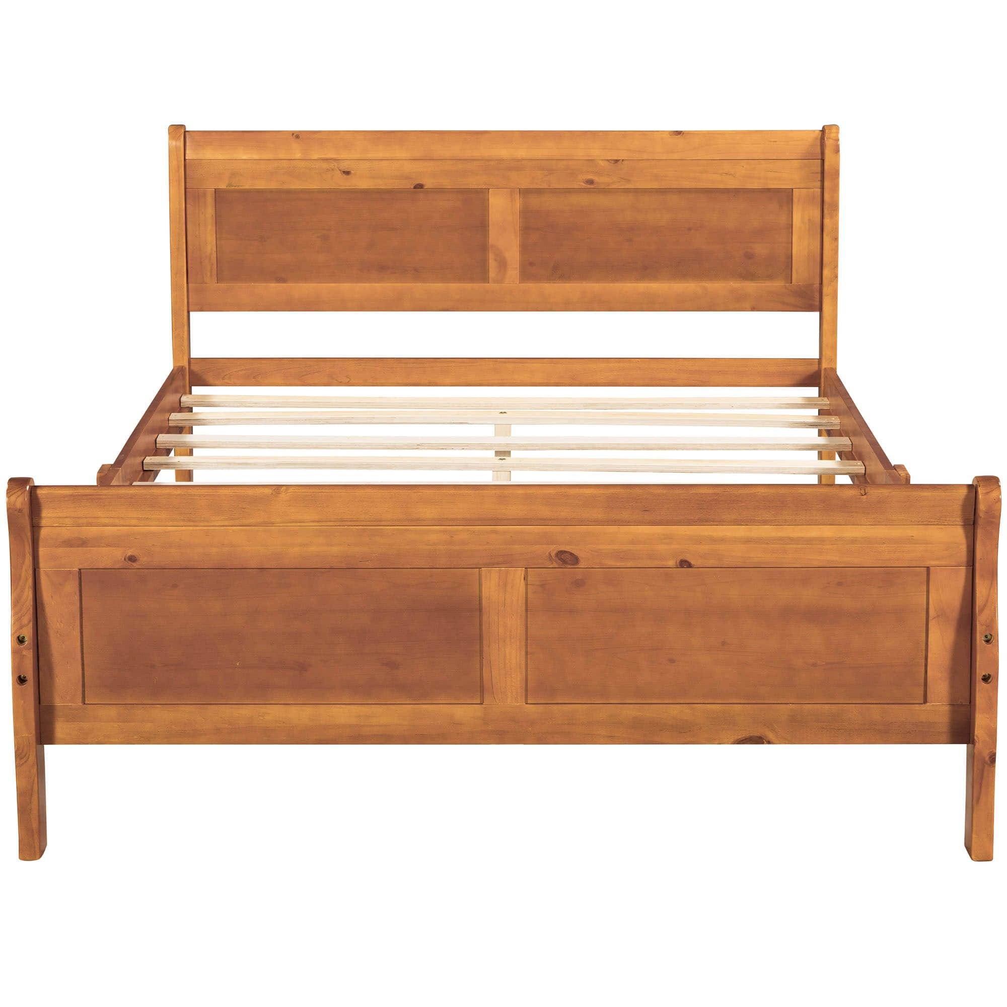 Wooden Full Size Platform Bed with Headboard - [Sleigh]