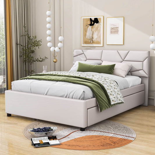 Queen Upholstered Platform Bed Frame with Headboard, Twin XL Trundle Bed