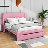 Velvet Upholstered Full Size Platform Bed with Headboard and Storage - [Drawer]