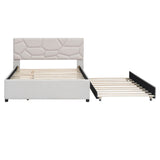 Full Upholstered Platform Bed Frame with Headboard, Twin Trundle Bed