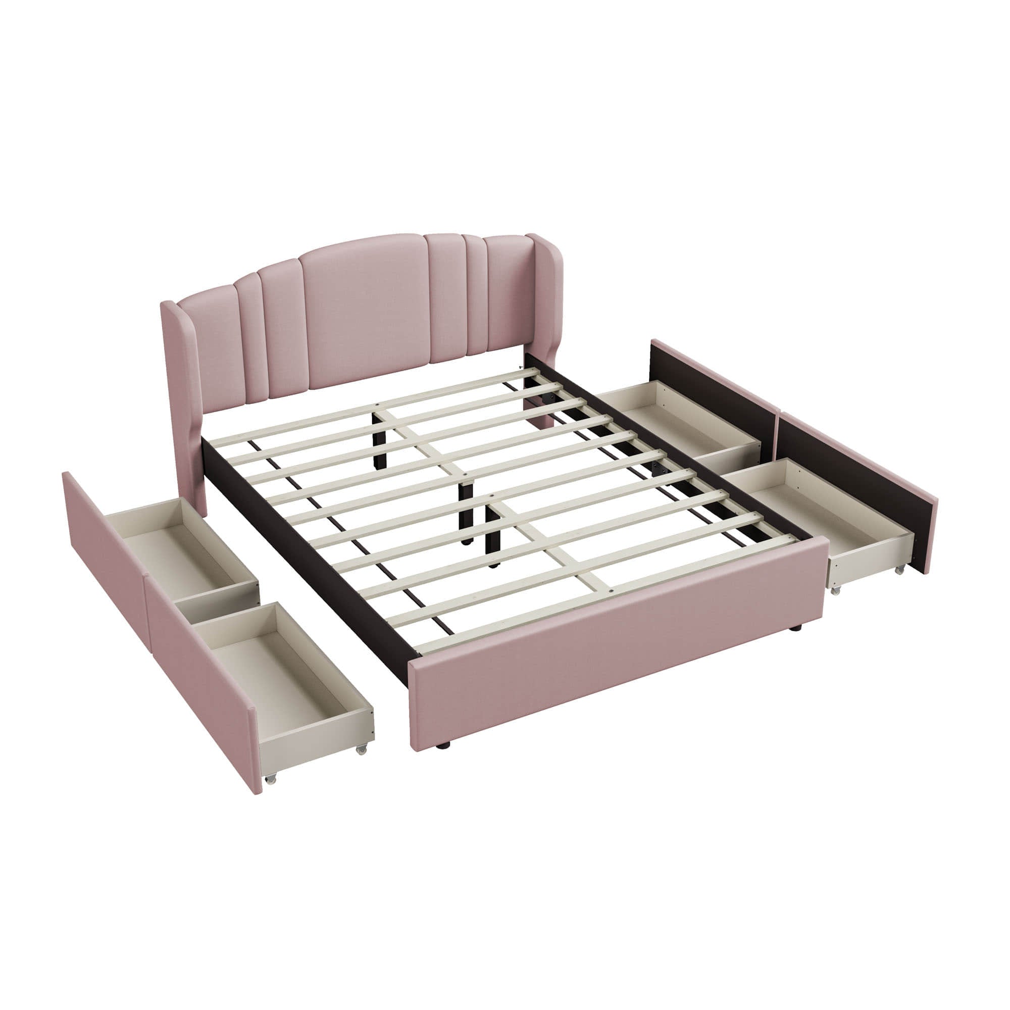 Queen Modern Upholstered Bed Frame with Headboard and Storage