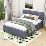 Queen Platform Upholstered Bed Frame with Headboard, Twin XL Trundle Bed