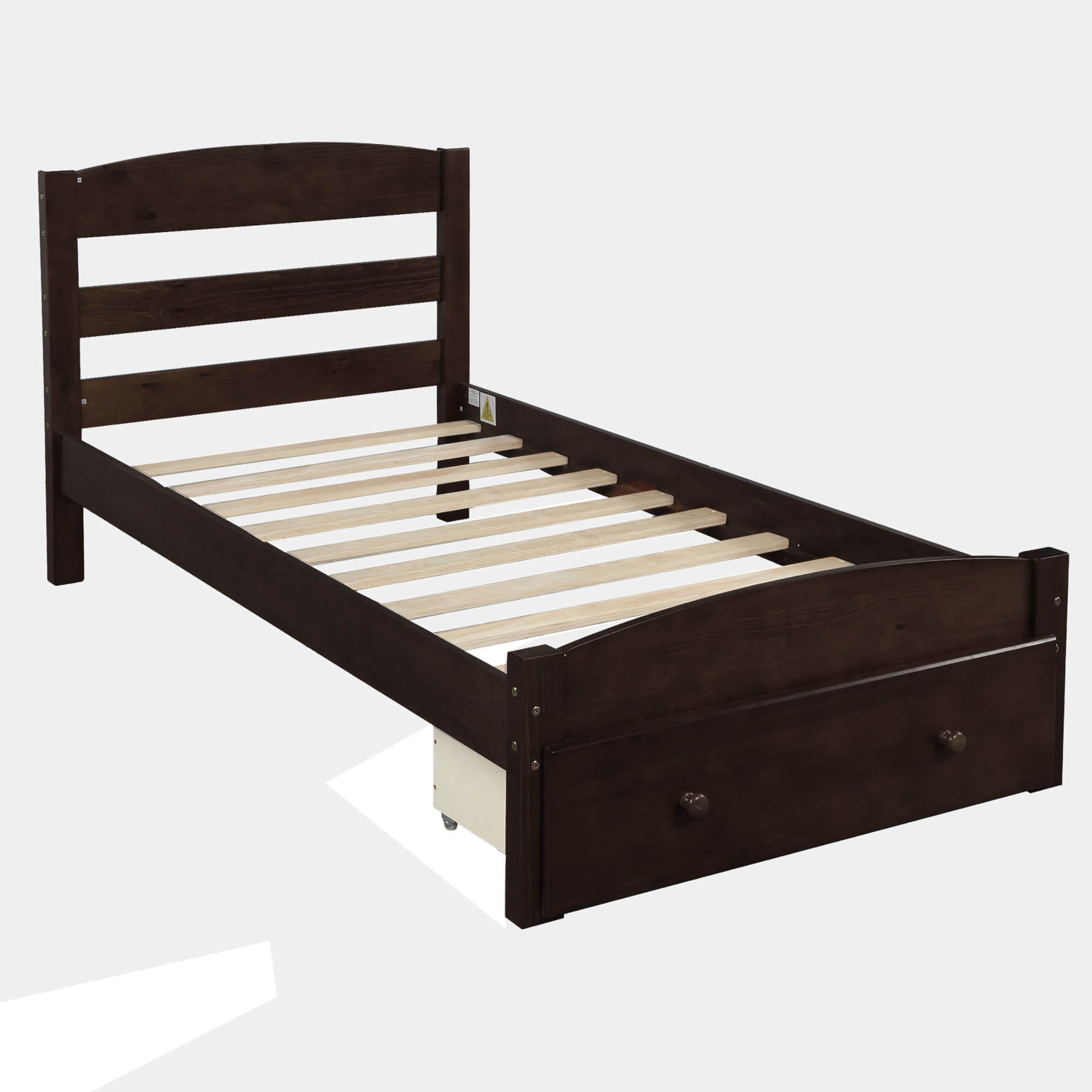 Wood Twin Bed Frame with Headboard and Storage Kids Bedroom Furniture