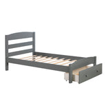 Wood Twin Bed Frame with Headboard and Storage Kids Bedroom Furniture