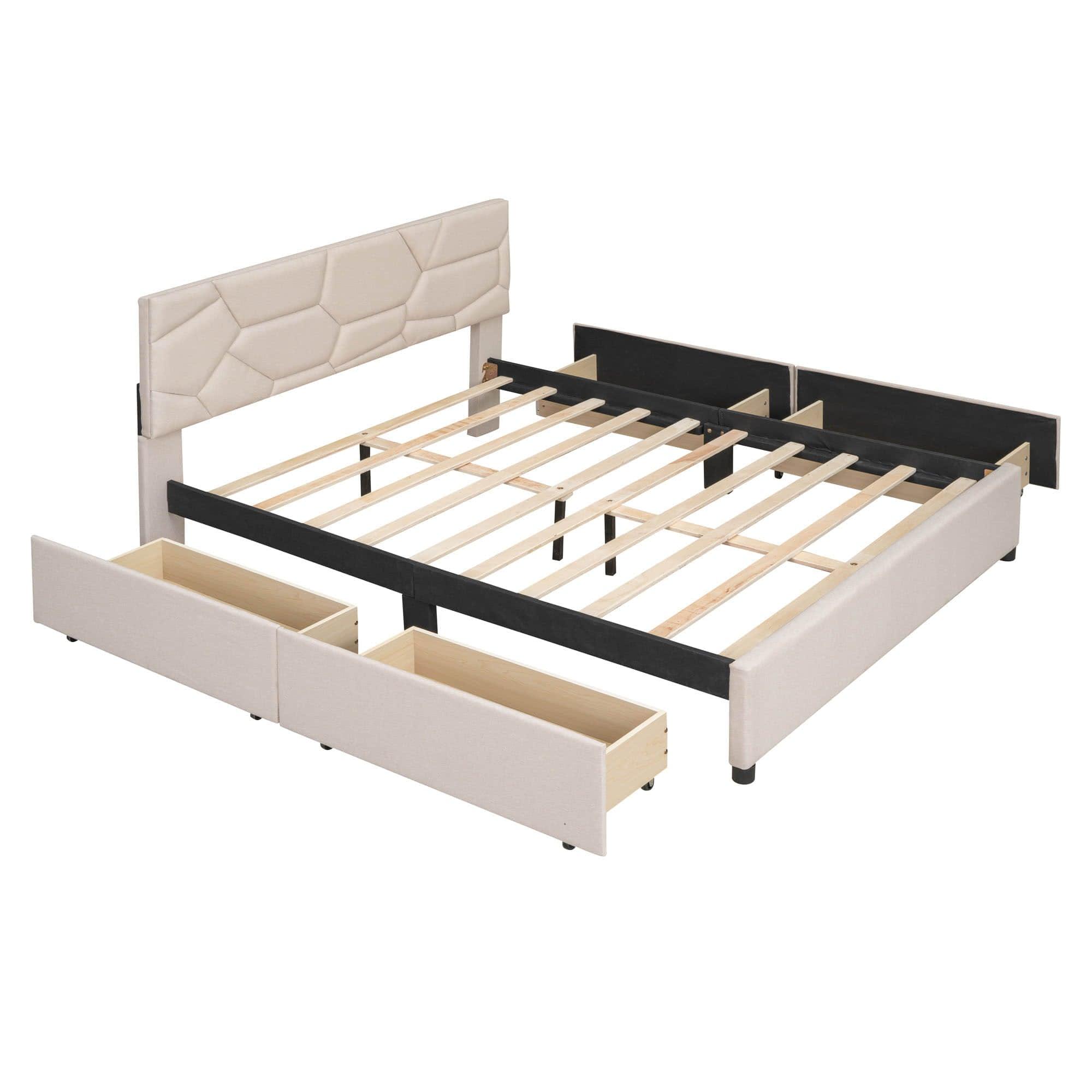 Queen Upholstered Platform Bed Frame with Headboard, Under Bed Storage