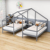 Wooden Double Twin House Beds with Built-in Table