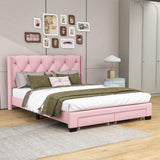 Queen Pink Upholstered Storage Bed Frame with Headboard, Drawers